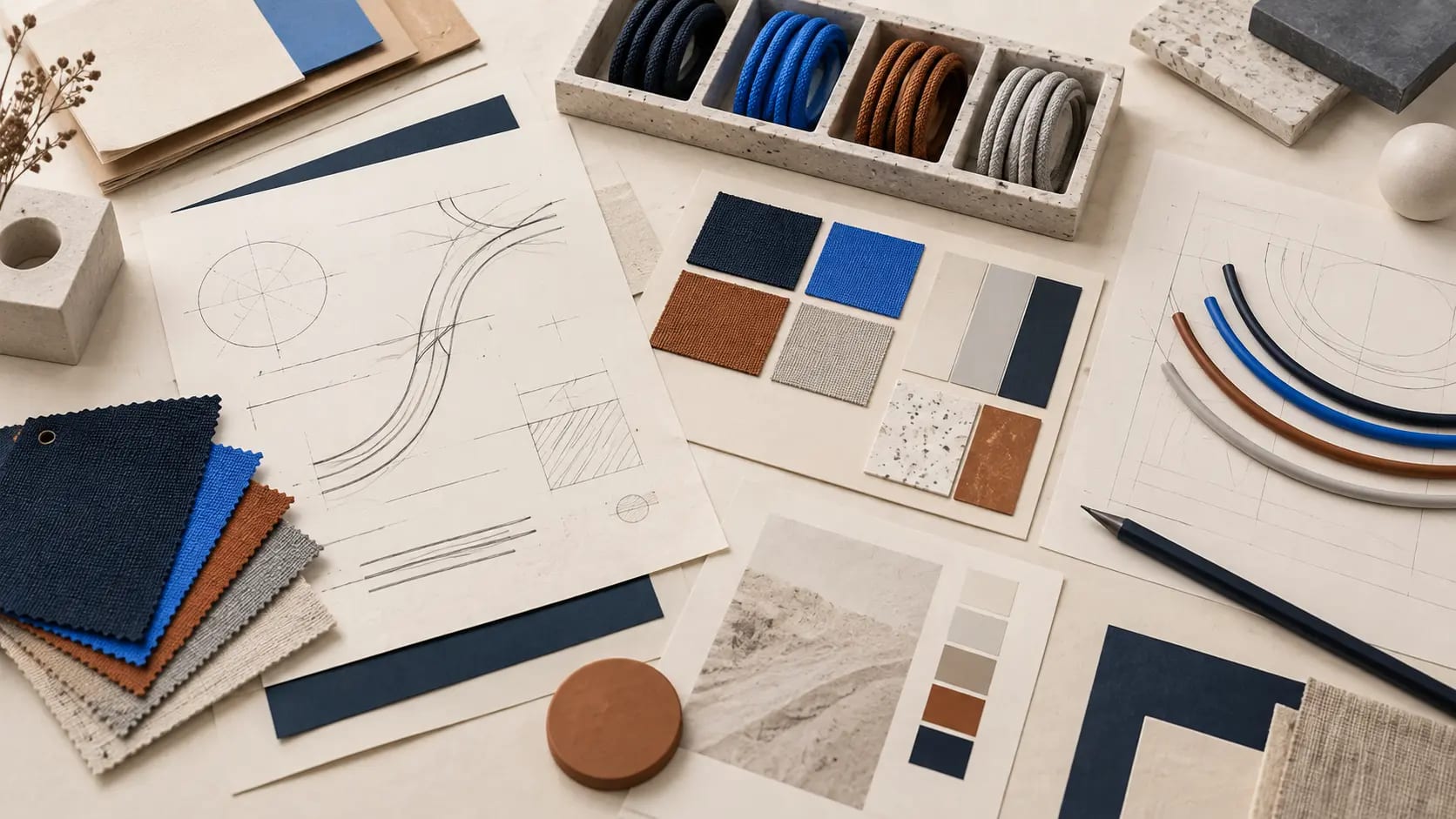 Abstract material planning scene for custom cable work